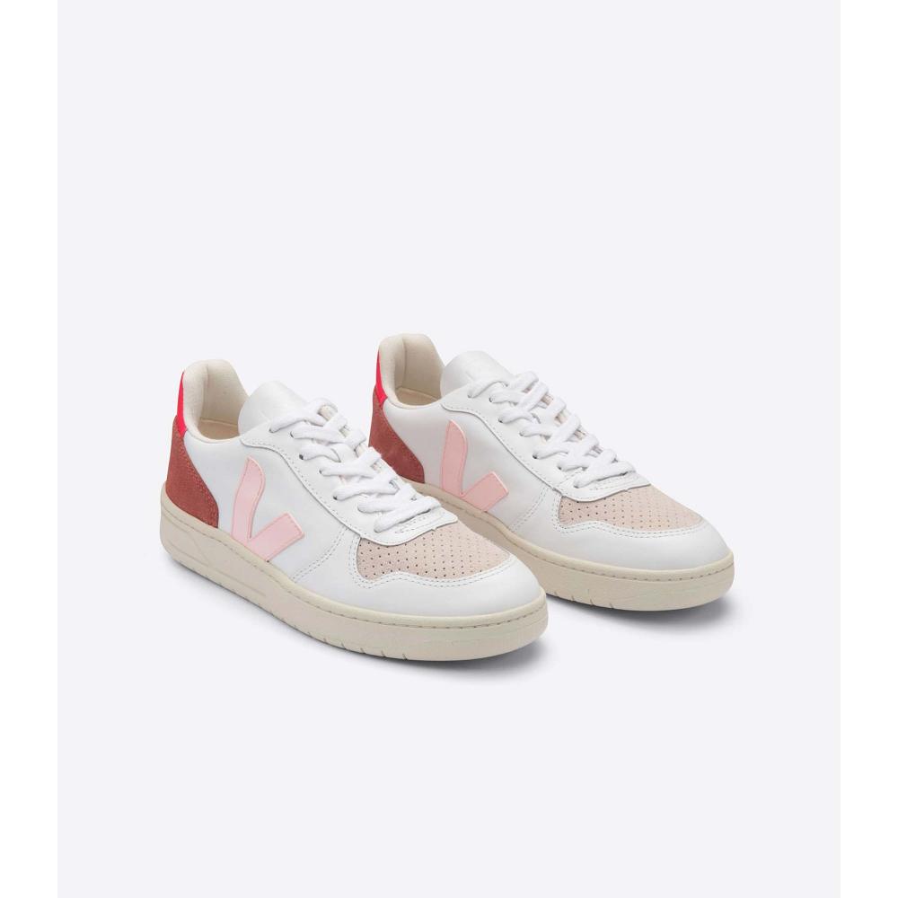 Women's Veja V-10 LEATHER Sneakers White/Red | SG 639BEX